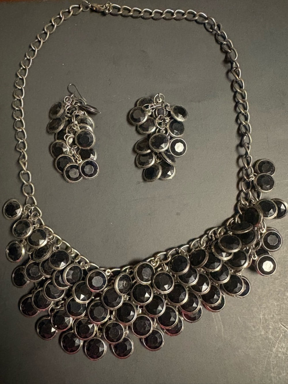 Black Cascade Necklace and Earrings Set